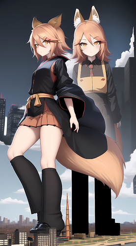 masterpiece__best_quality__extremely_detailed__portrait___2girls___giant_girl___giantess___fox_girl____kagamine_rin____giantess__huge_size__fox_tail__yellow_hair__red_eyes____yellow_fox_4240919349